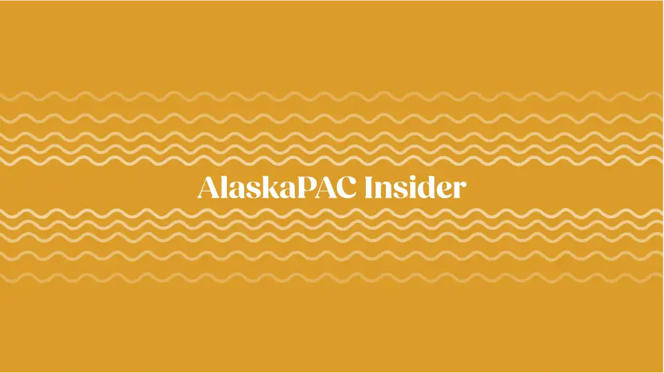 AlaskaPAC Insider newsletter banner with white text on gold background and decorative wavy lines.