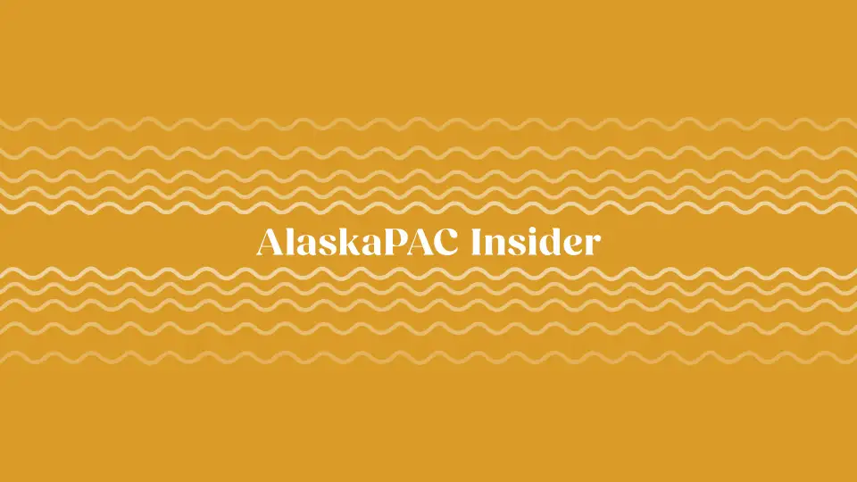 AlaskaPAC Insider newsletter banner with white text on gold background and decorative wavy lines.